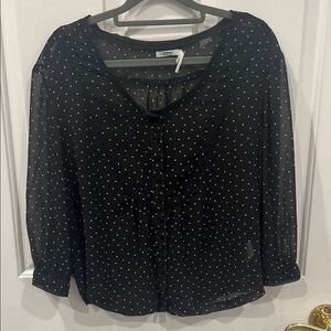 Kimchi Blue Black Polka Dot Relaxed Fit Blouse